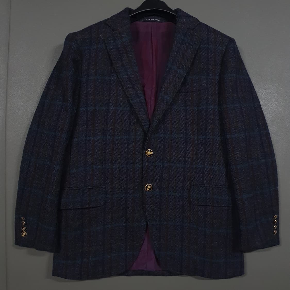 아브라함 문 해리스트위드 퓨어 뉴 울 싱글 금장 버튼 체크 블레이저 자켓 상품이미지1