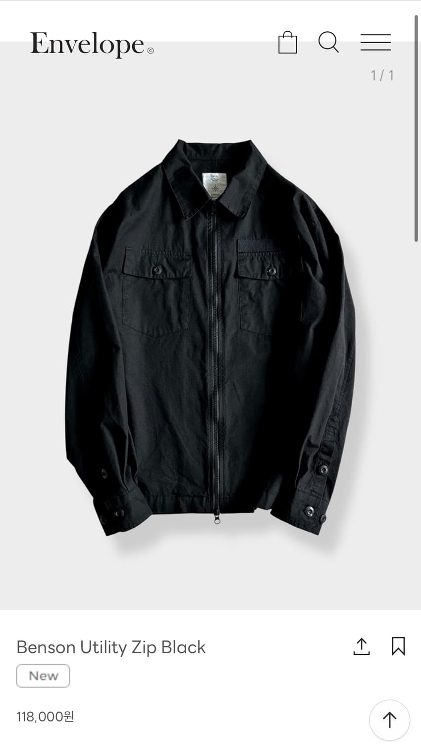 새상품) 엔벨로프 유틸리티 집 셔츠자켓 블랙3 상품이미지1