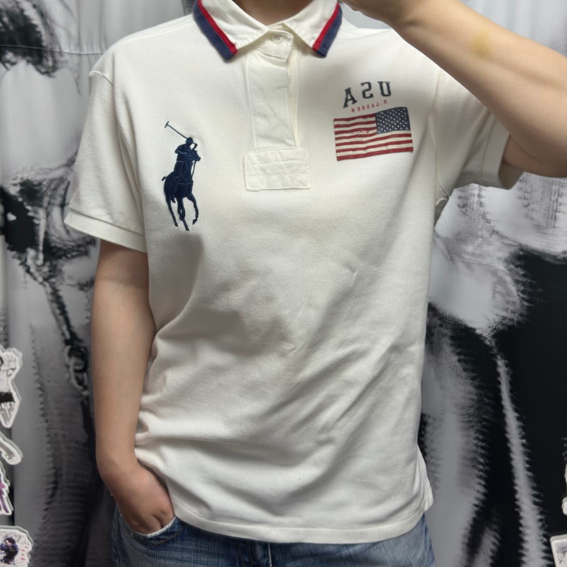 폴로 랄프로렌 빅포니 성조기 화이트 카라티 상품이미지1