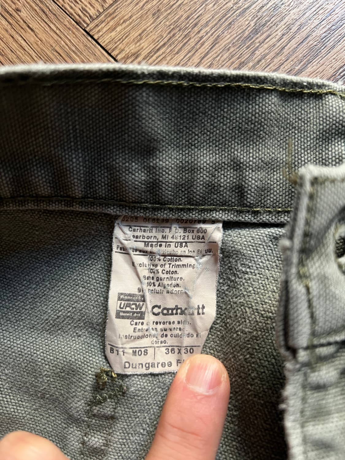 [36]칼하트 Made in USA 더티워싱 모스그린 싱글니 워크 팬츠 상품이미지9