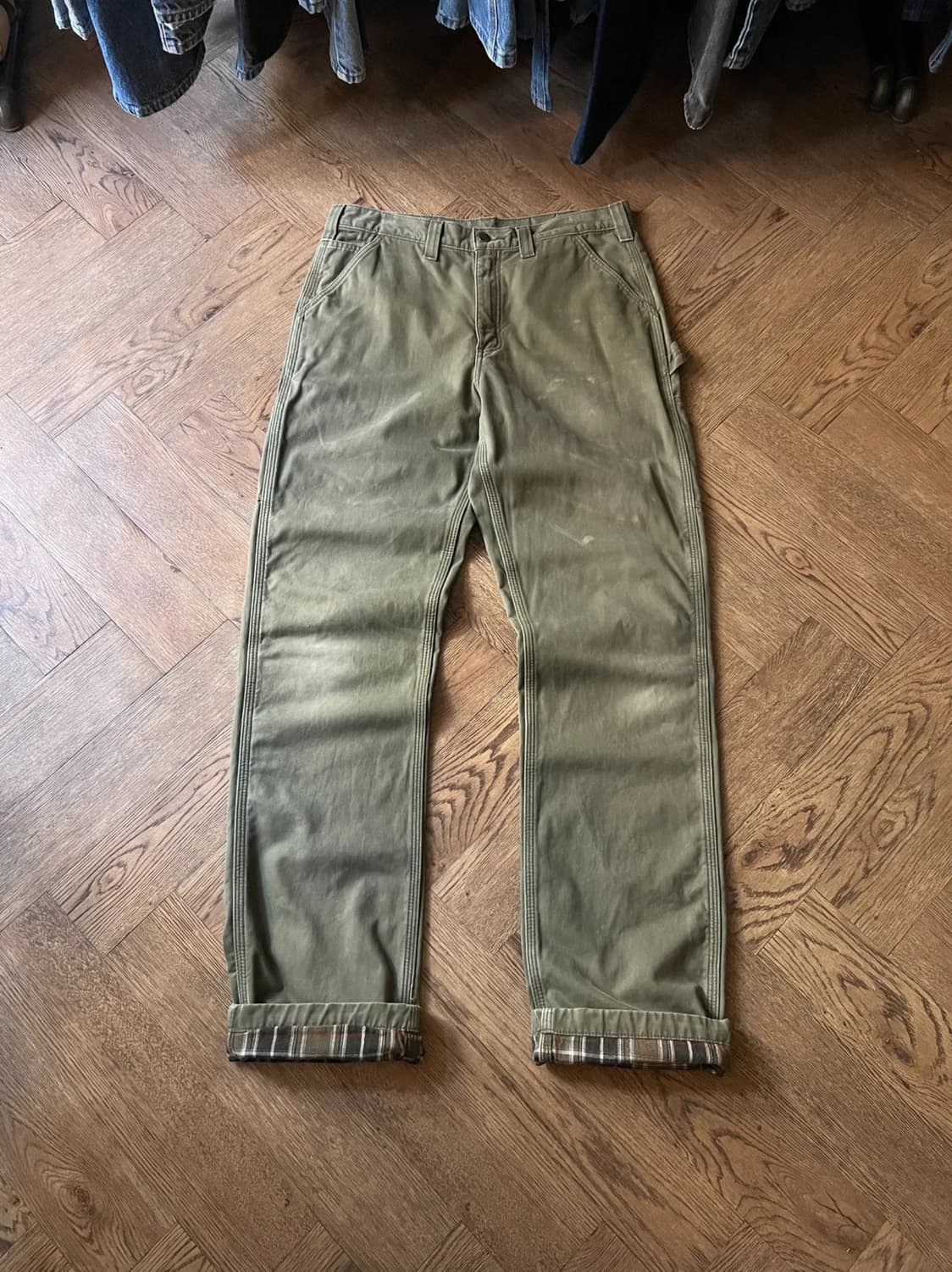 [34]칼하트 USA 체크라이닝 빈티지 페인팅 모스그린 싱글니 워크 팬츠 상품이미지1