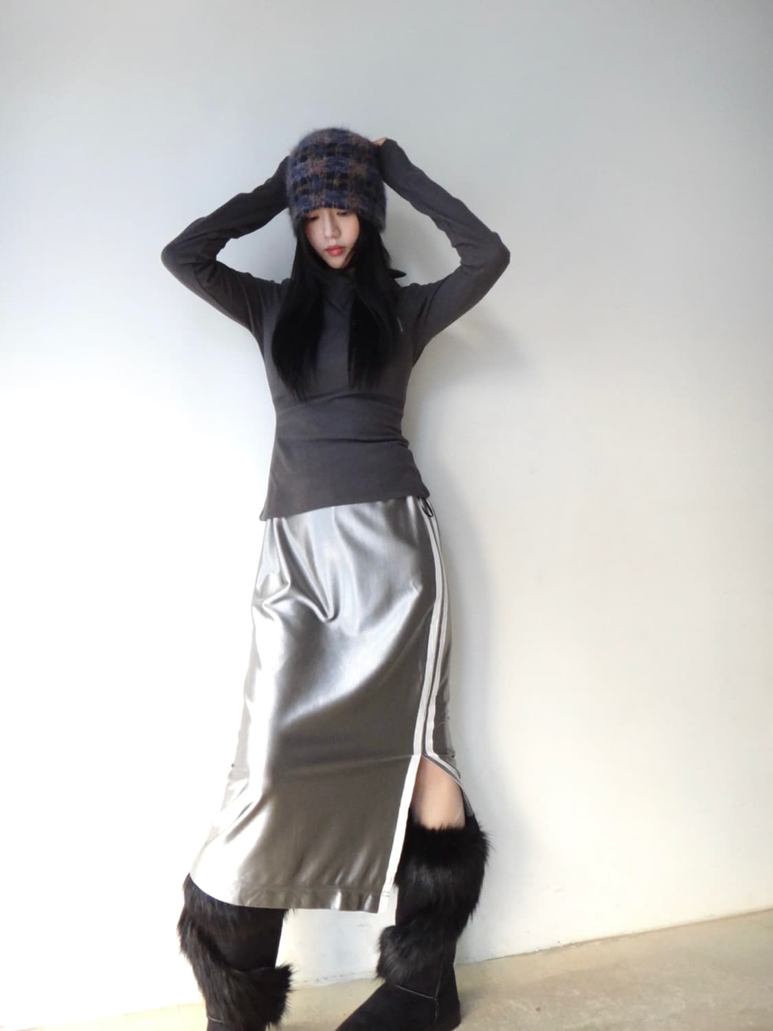 Check pattern mohair beanie 상품이미지2