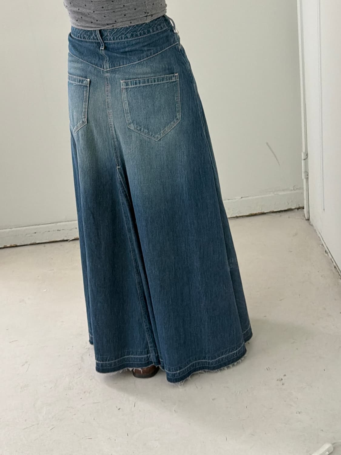 일본빈티지 woadblue핀턱 데님 맥시 롱스커트 상품이미지1