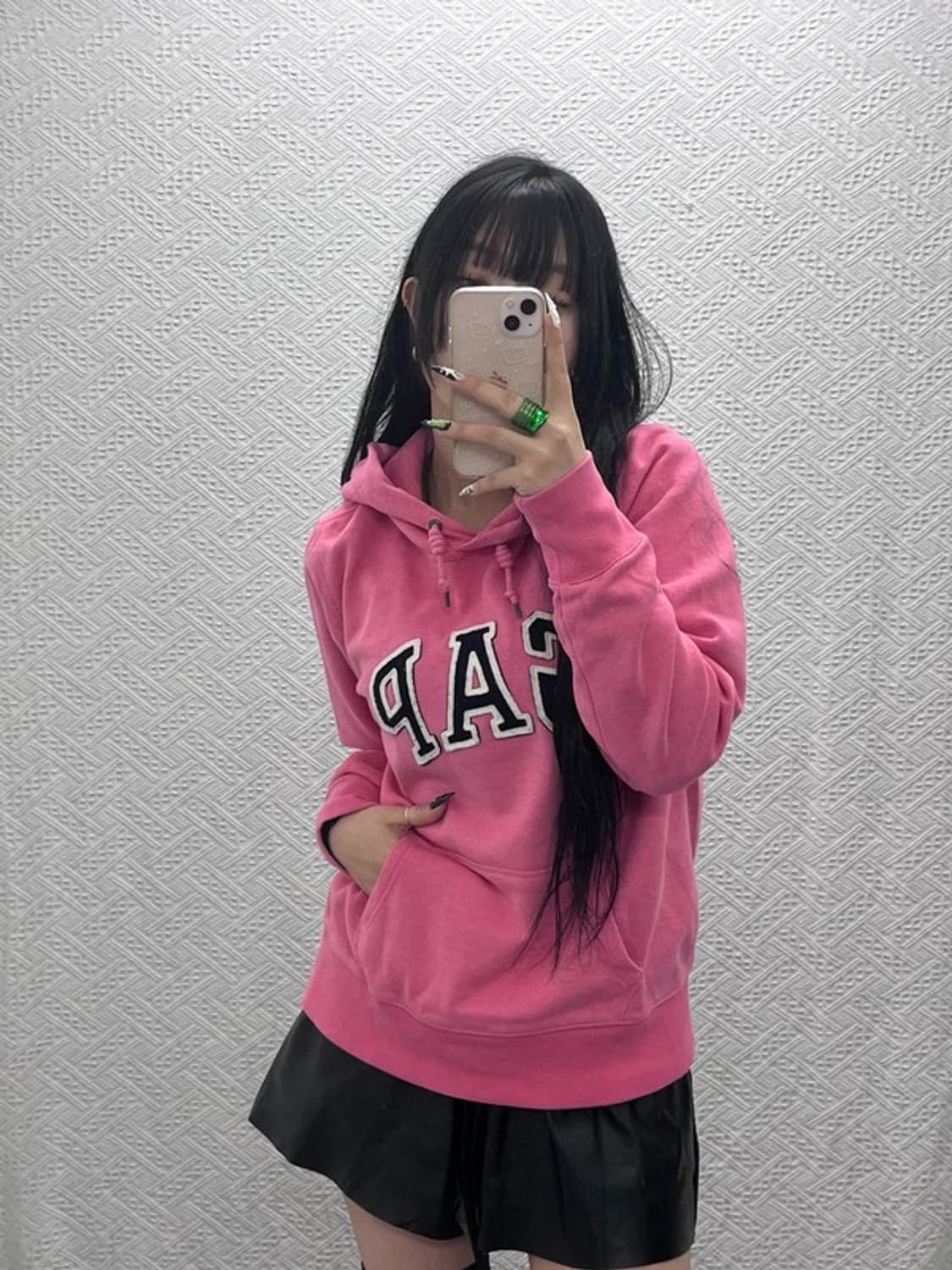 갭 Y2K 00's 키치 딸기맛 핫핑크 약기모 후드티 L C08559 상품이미지2