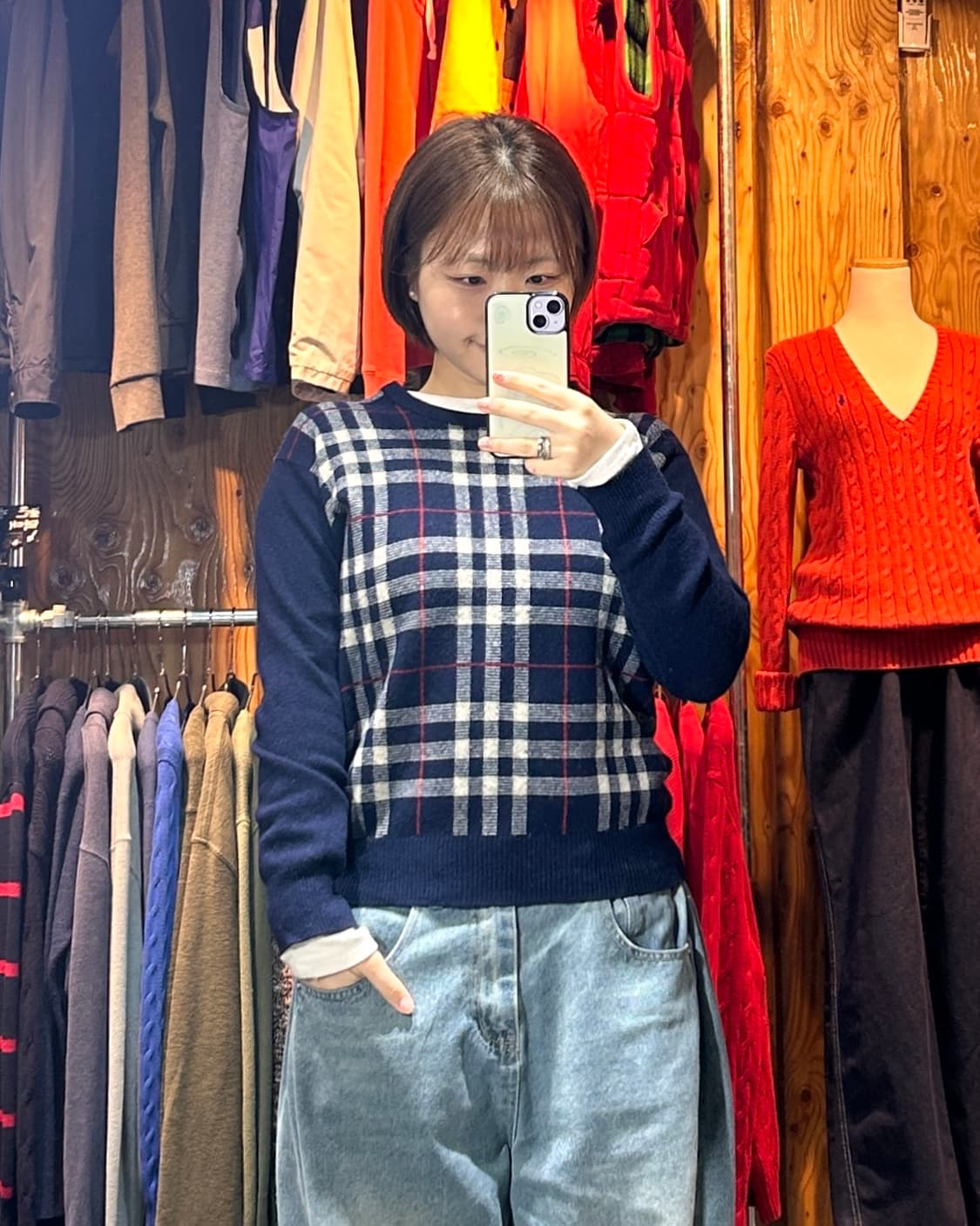 XS 버버리 클래식 노바체크 네이비 램스울 니트 상품이미지1