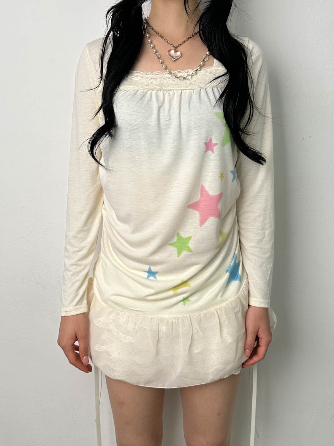 별 프린팅 스퀘어넥 셔링 원피스  상품이미지2