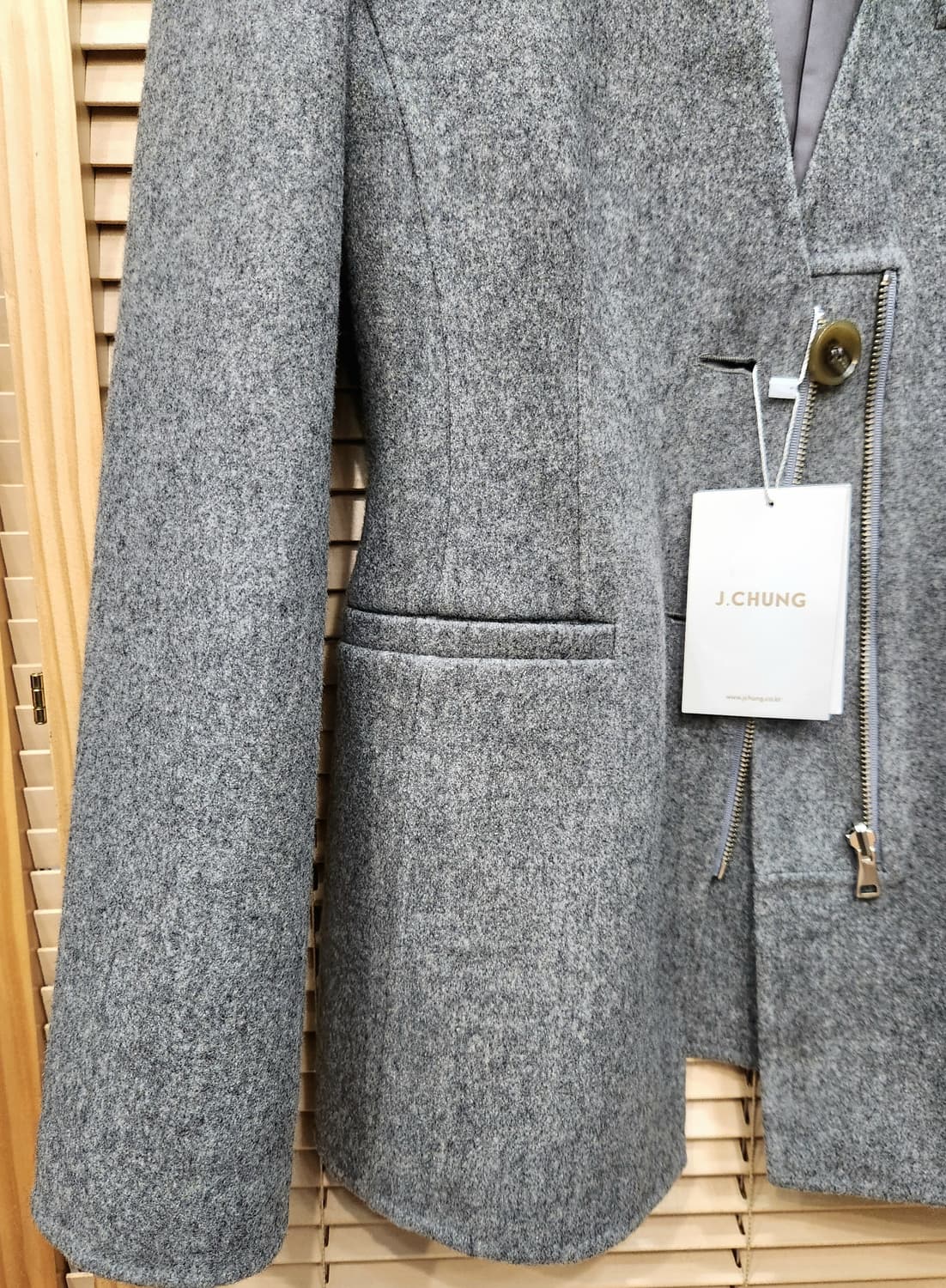 (새상품)제이청 그레이 모직 노카라 자켓 상품이미지3