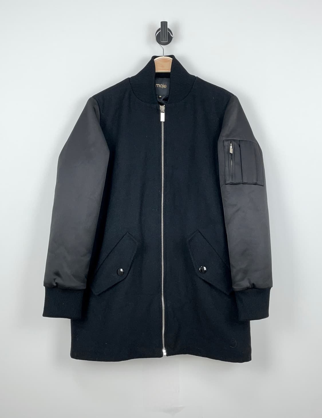 Maje 마쥬 블랙 롱 바시티 코트 상품이미지7