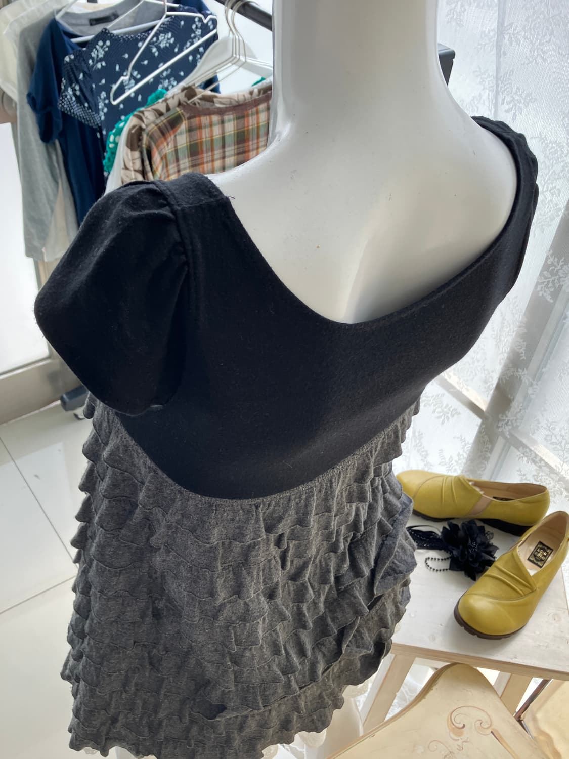 블랙 캉캉 셔링 블라우스 1274 모리걸 일본빈티지 상품이미지2