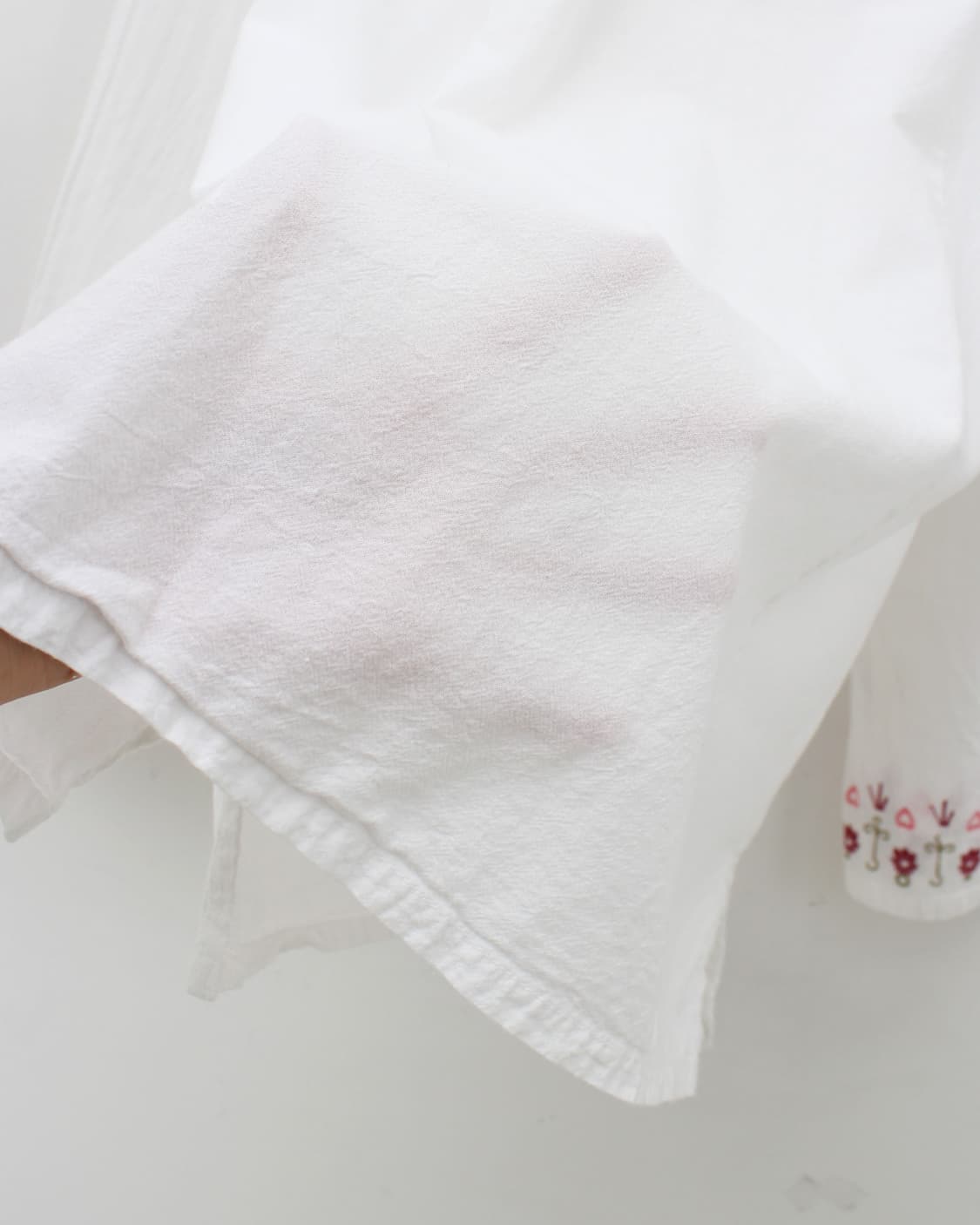 유럽 빈티지 플라워 십자수 자수 레이스 화이트 블라우스 상품이미지6