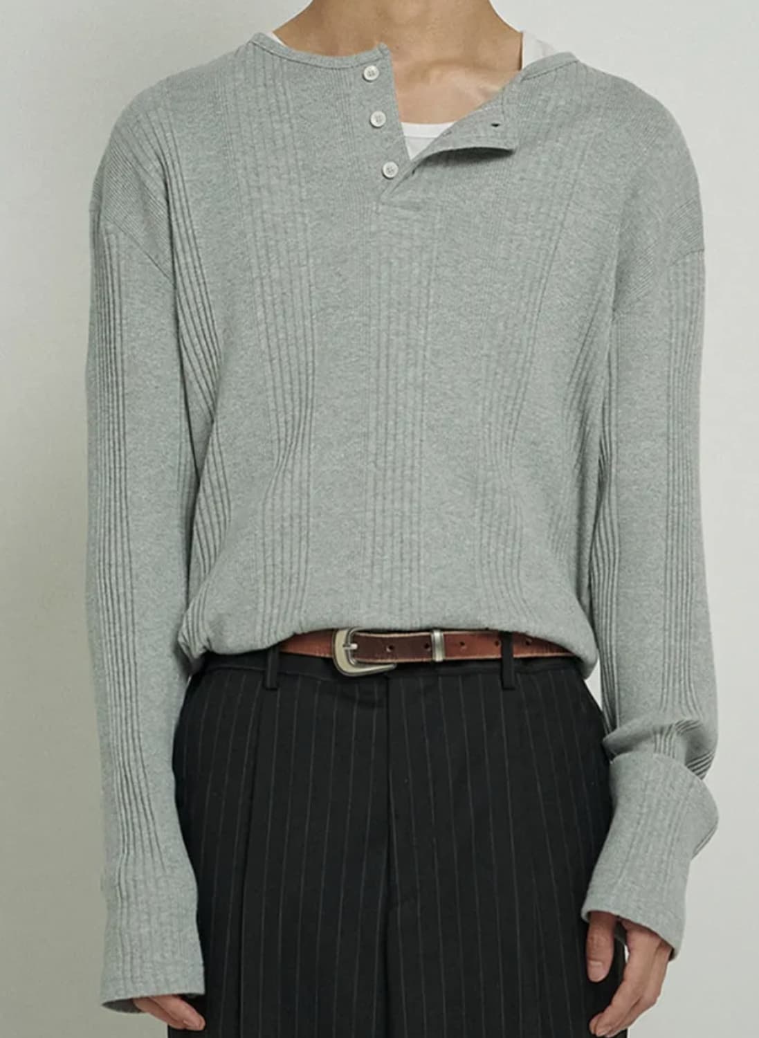 주앙옴므 헨리넥 롱 슬리브 티 멜란지 그레이  상품이미지1