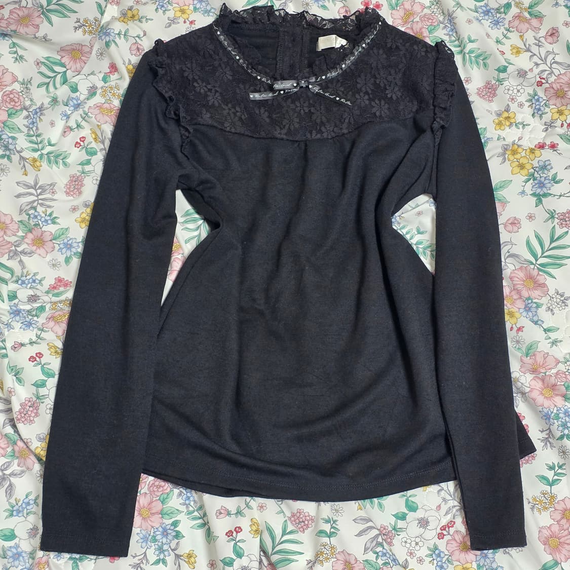 레트로걸 일본빈티지)블랙지뢰계st 고딕로리타 레이스하트프릴 긴팔 상품이미지1