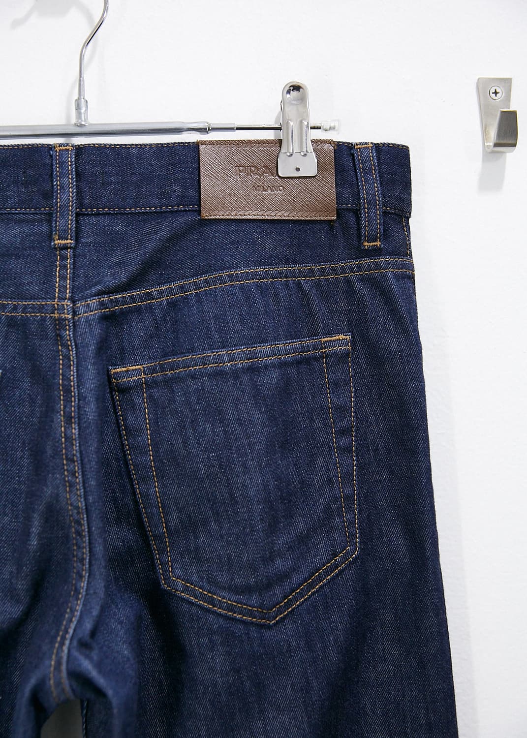 Leather Patch Straight Denim Jeans 상품이미지1