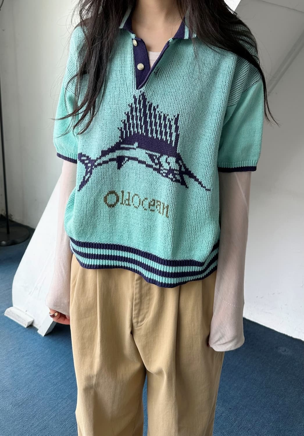 Dry blend pattern half knit top 상품이미지7