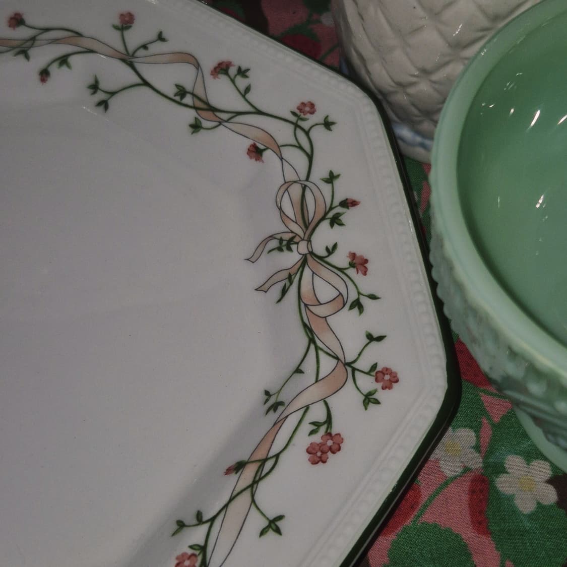 80s 영국 존슨 브라더스 8각 리본 꽃 접시 1p 상품이미지8