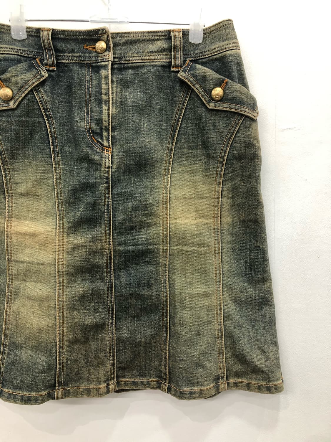 gold button yellow wash midi skirt 상품이미지4