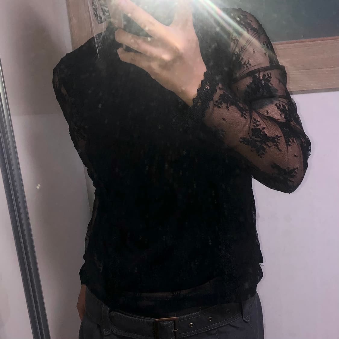 빈티지 레이스 시스루 자수 펀칭 긴팔 티셔츠 블라우스 상품이미지4