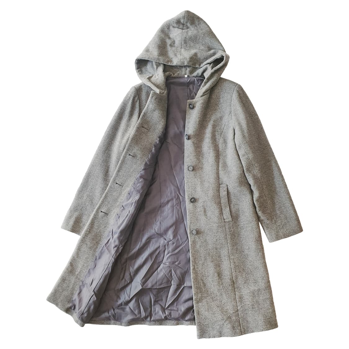울 100 후드 롱코트 그레이 상품이미지2