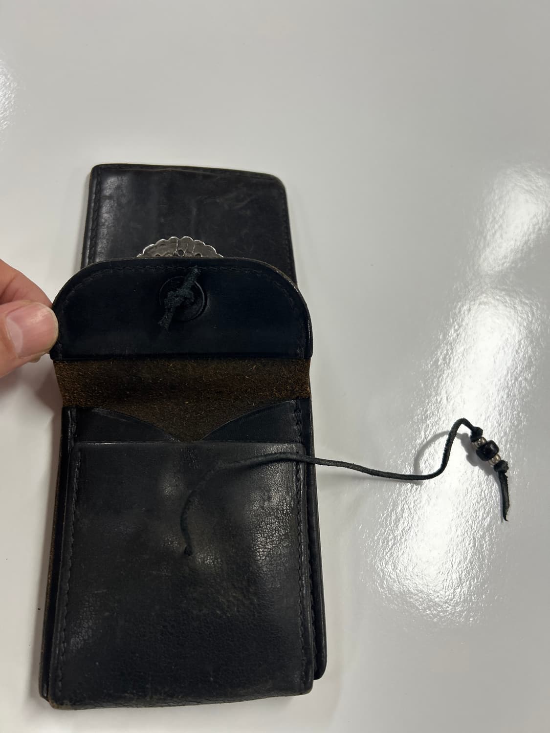 goros 고로스 새들레더 대형 플라워콘초 블랙 반지갑 상품이미지9