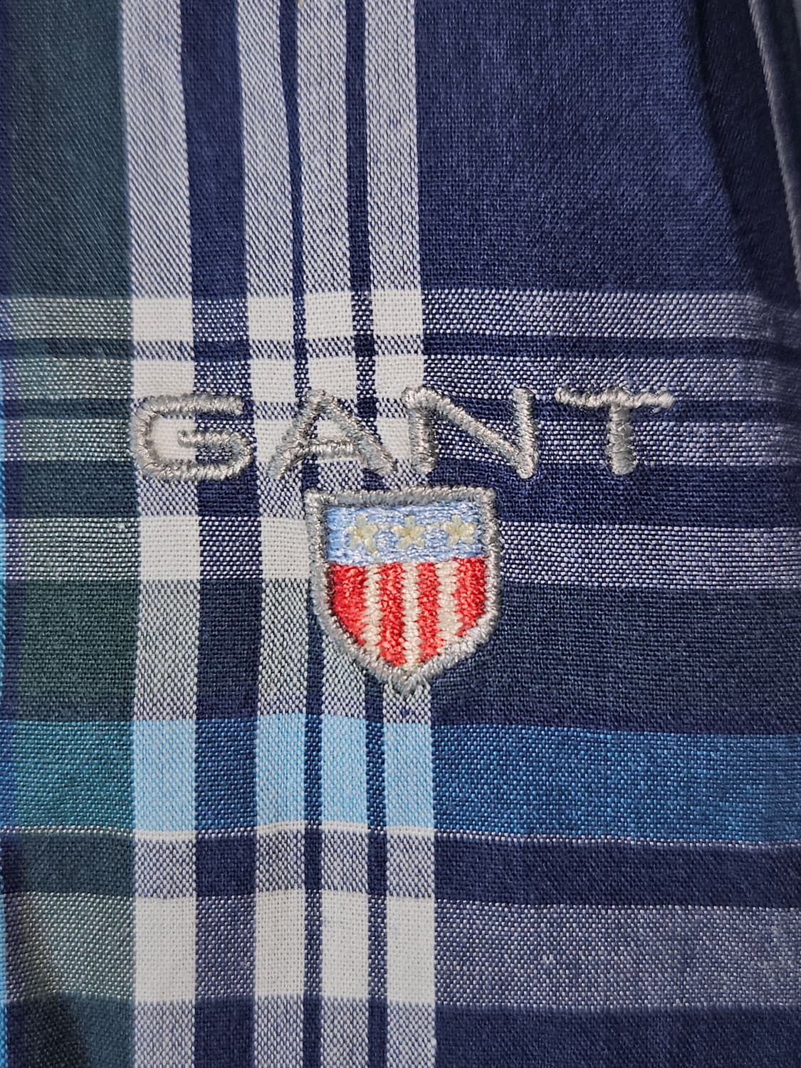 간트 GANT 반팔셔츠 체크 린넨 클래식 로고 그린블루 L 상품이미지3