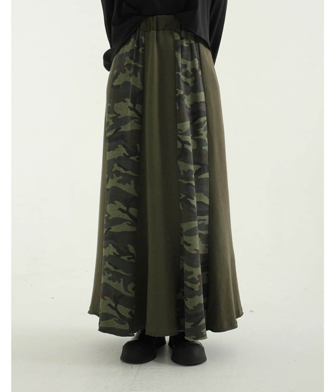 카모 밀리터리 밴딩 코튼 쭈리 롱스커트 롱치마 상품이미지2