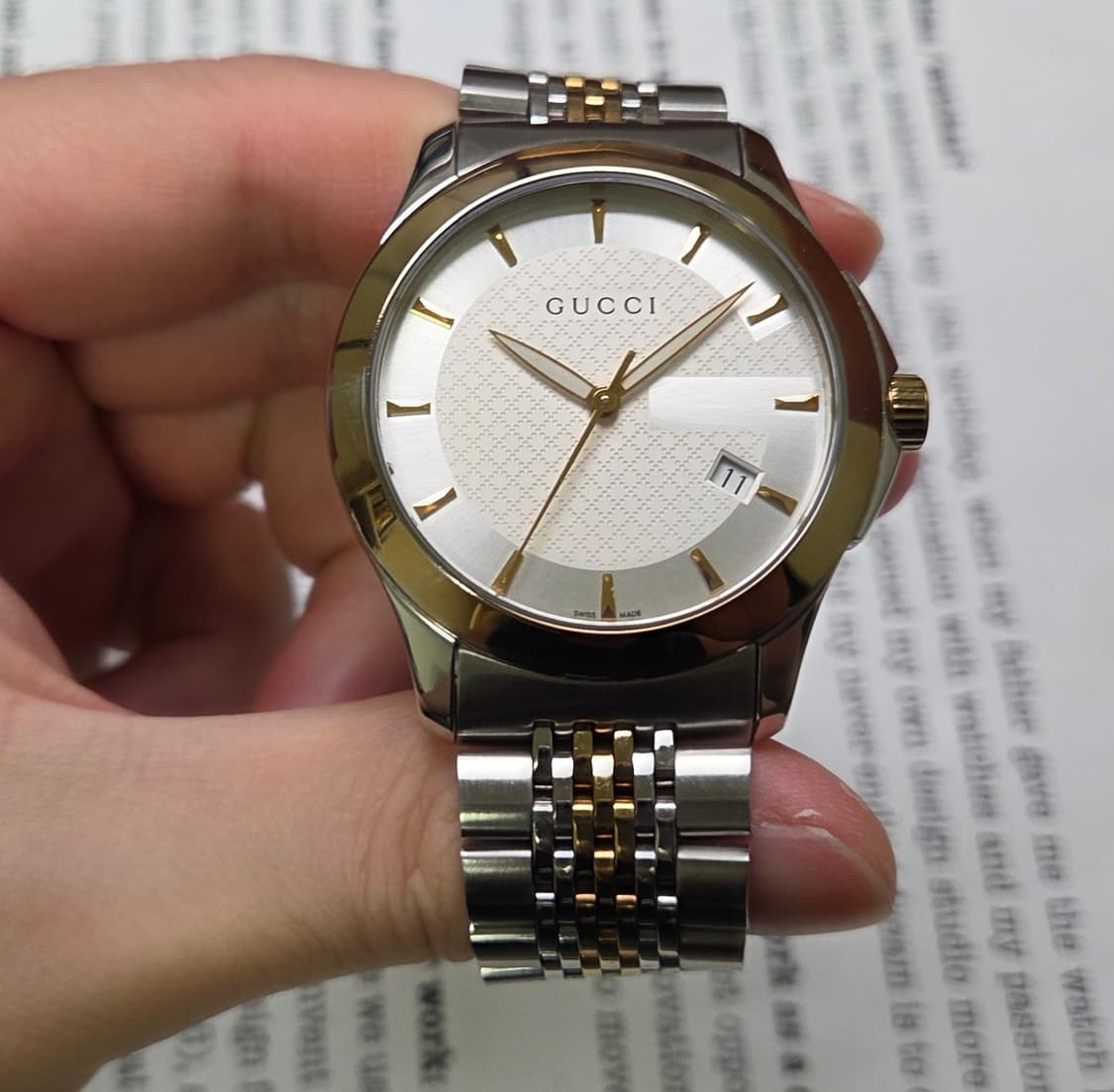 구찌 G타임리스 126.4 콤비 쿼츠 드레스워치 남성용 브레이슬릿 ver 상품이미지2