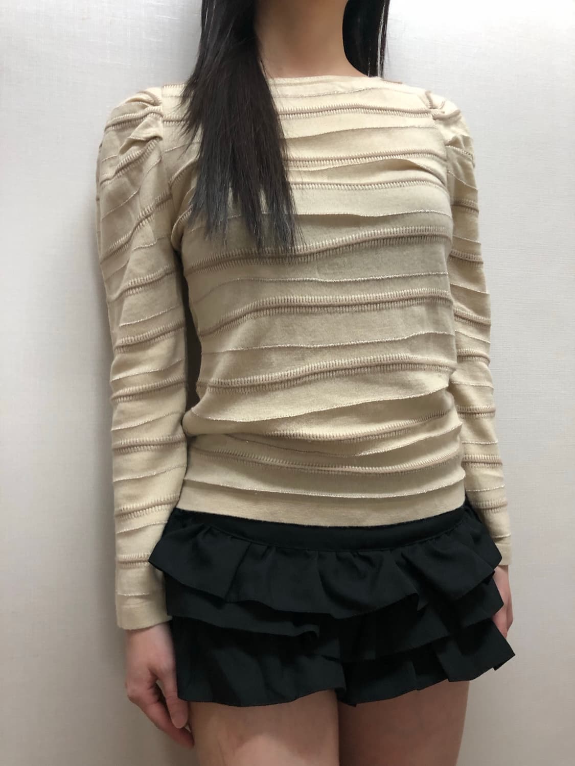 빈티지 아이보리 스트라이프 셔링 탑 상품이미지7