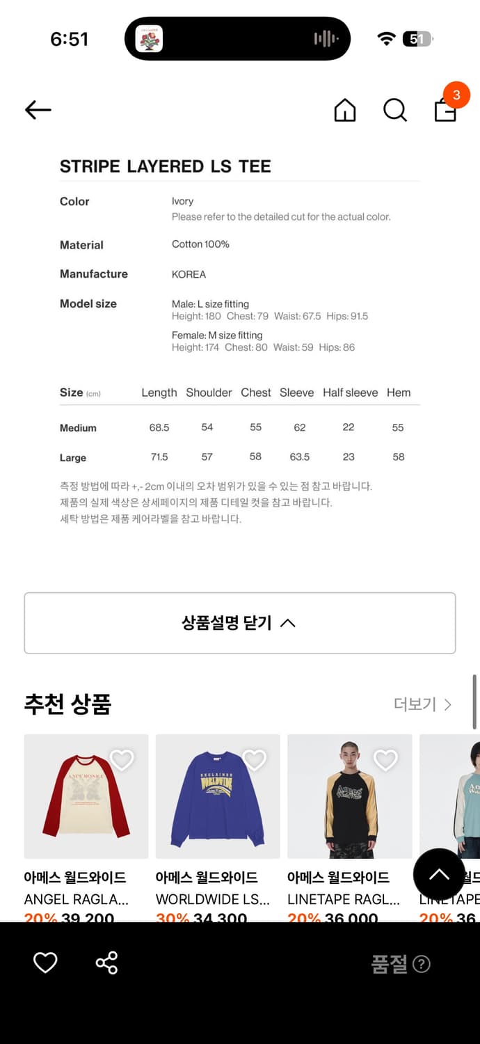 이메스 월드와이드 스트라이프 레이어드 티 상품이미지3