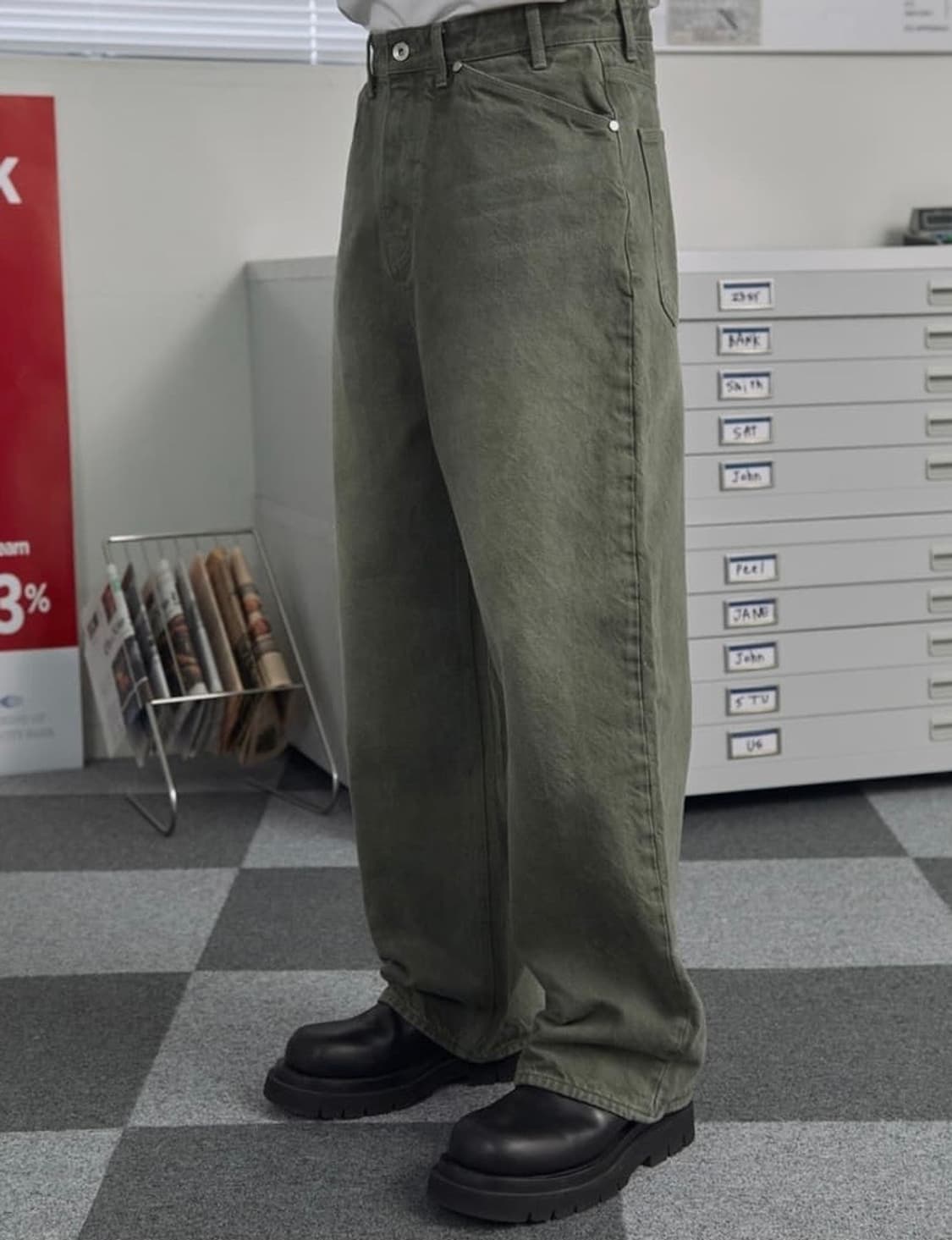[S] STU 와이드 데님 팬츠 워시드 그린 STU OFFICE 상품이미지1