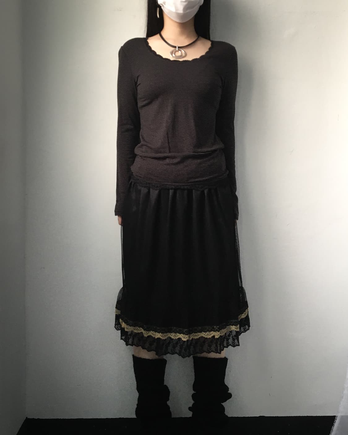 lace trimming stripe pattern sleeve 상품이미지6
