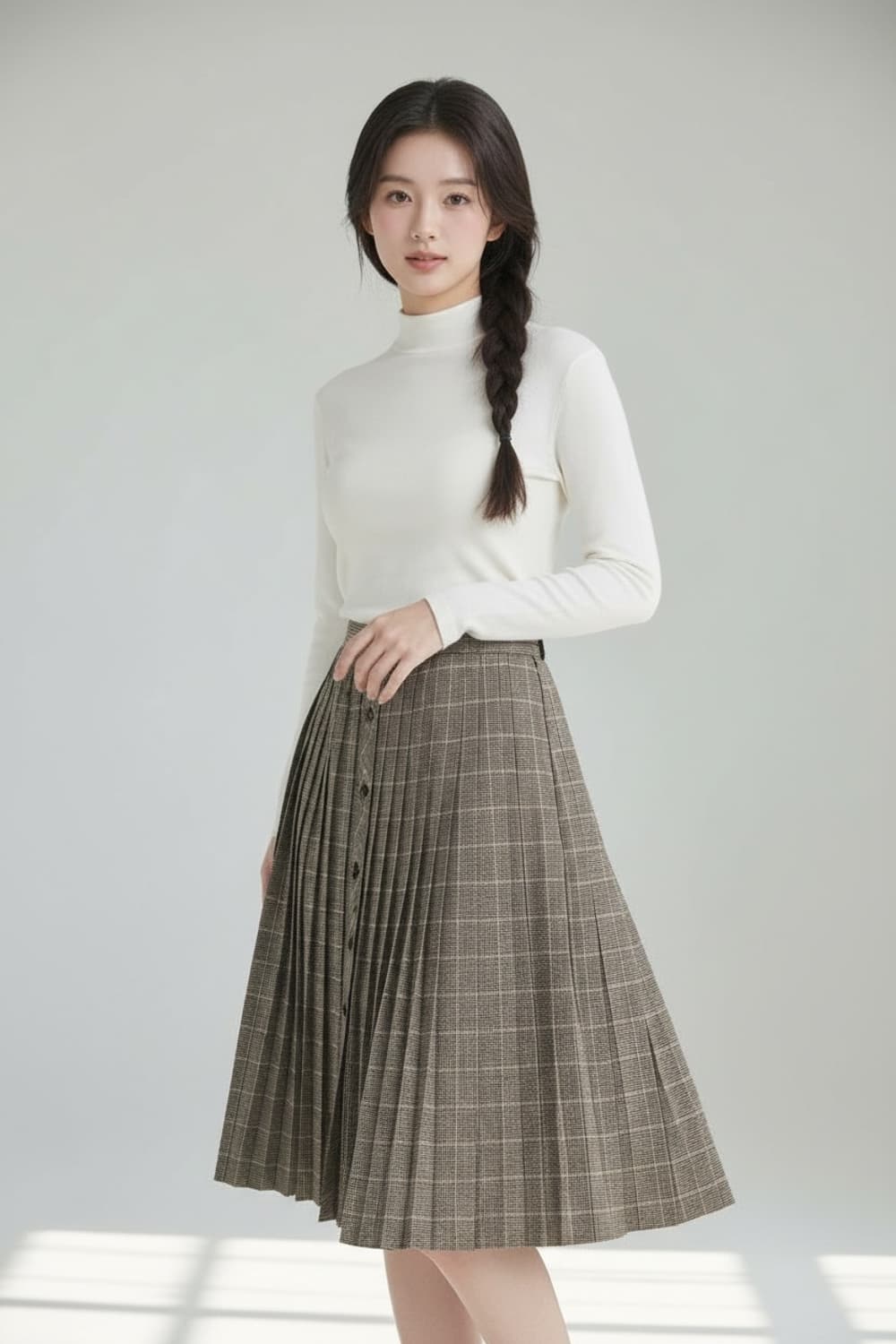 질스튜어트 체크 플리츠 버튼 포인트 롱스커트 66-77 상품이미지1