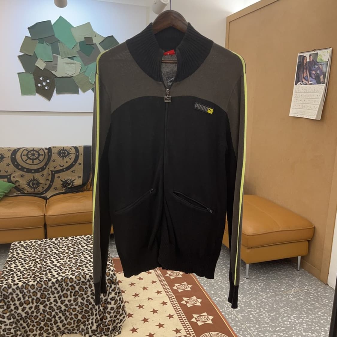 푸마 올드스쿨 레트로 배색 후드 집업 니트 가디건 L C09245 상품이미지3