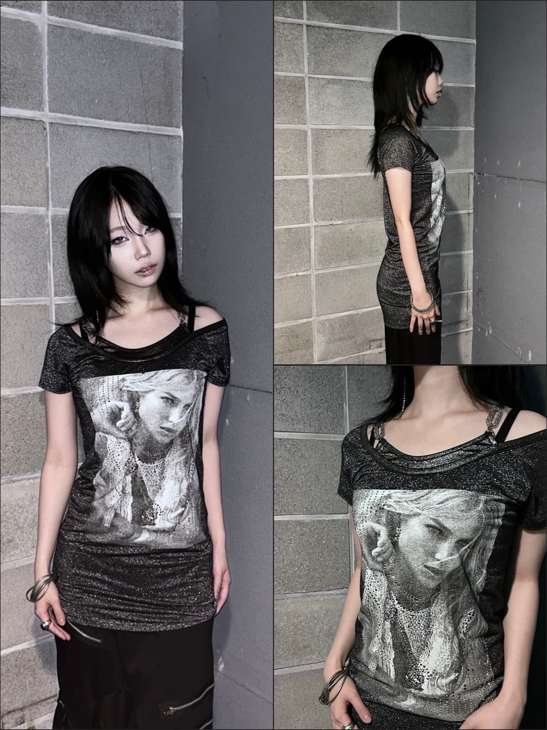 Glitter Graphic Rhinestone Top 상품이미지1