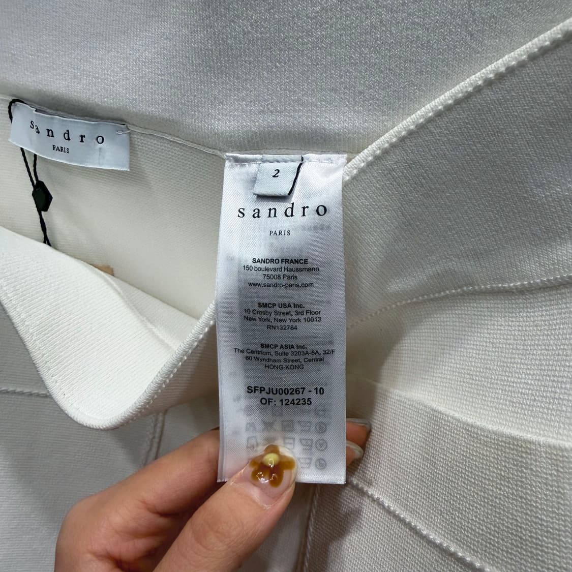 산드로 니트 미디 스커트 밴딩 더블 패치 포켓 디테일 A라인 화이트 상품이미지7