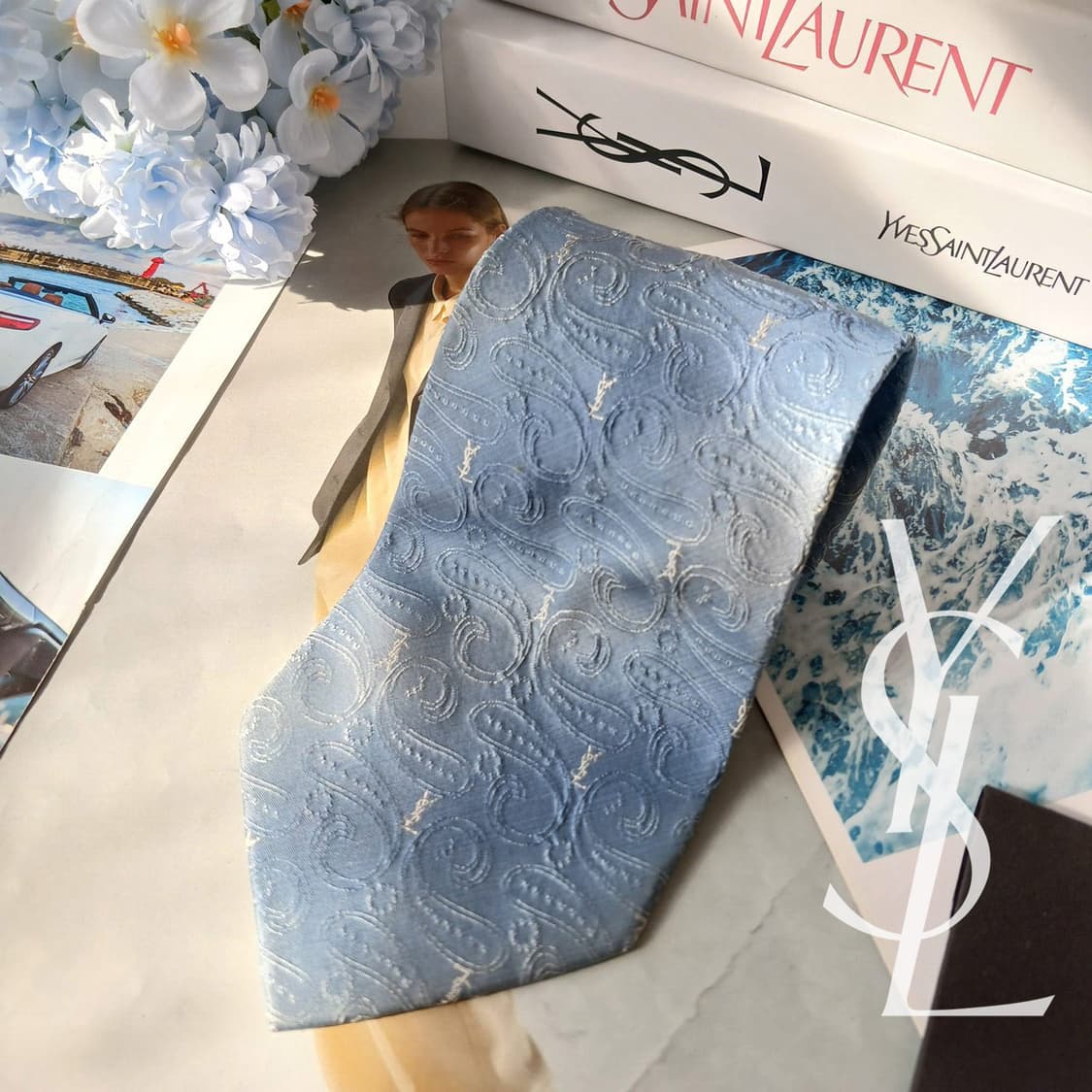 입생로랑 실크 페이즐리 자카드 넥타이 9.5cm B등급 a19712 상품이미지1