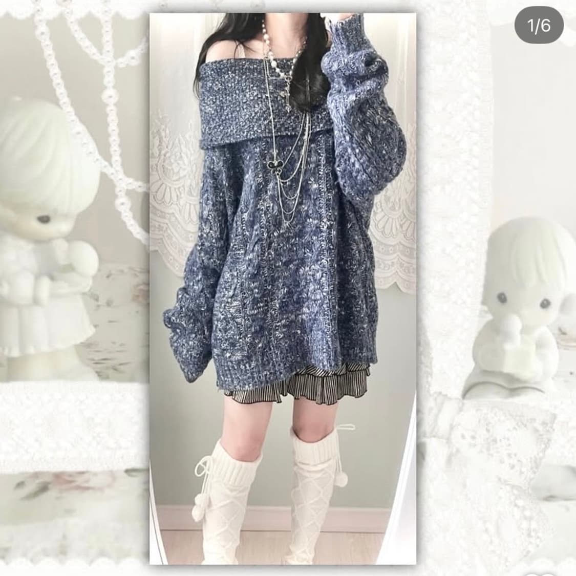 퍄뮤빈티지 보카시 오프숄더 니트 라떼갸루로걀페어리빈티지모리걸하구미니혼진 상품이미지1