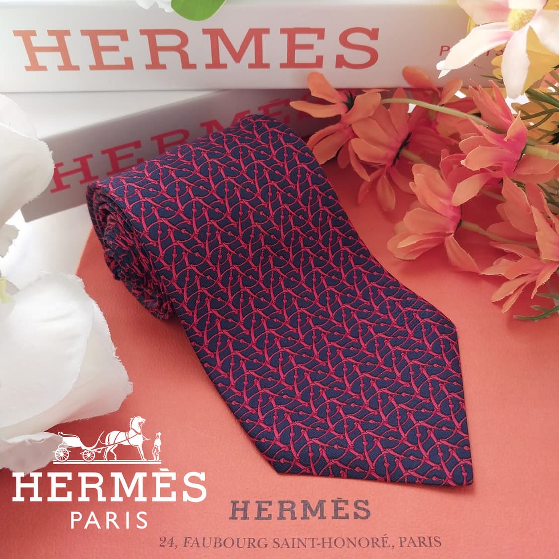 에르메스 실크 네이비 체인 패턴 넥타이 9.5cm A~B등급 K1771
 상품이미지1