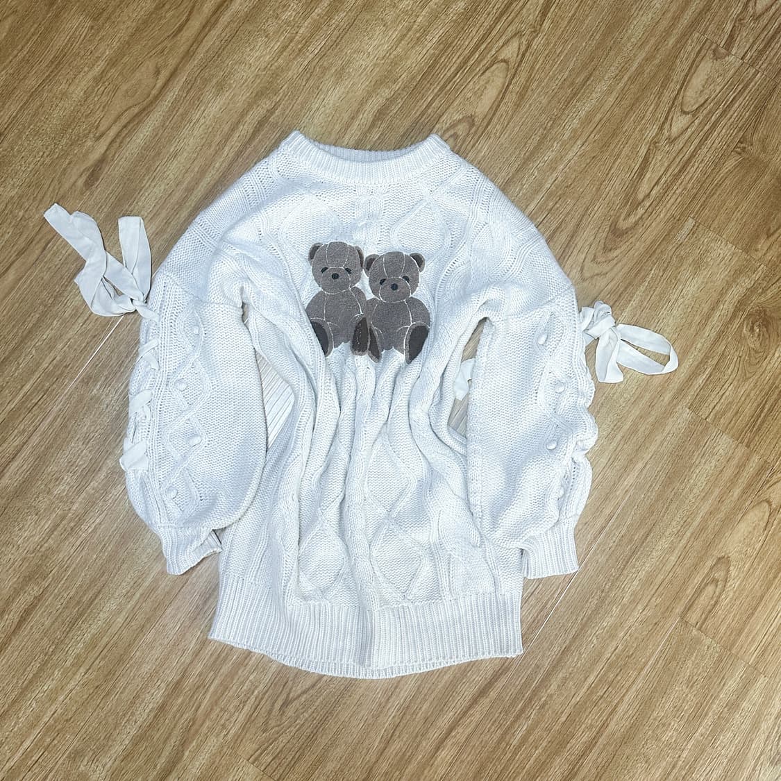 빈티지 곰 리본 폼폼 니트 원피스 히메갸루 로걀 라떼 모리걸 페어리 고딕 상품이미지1