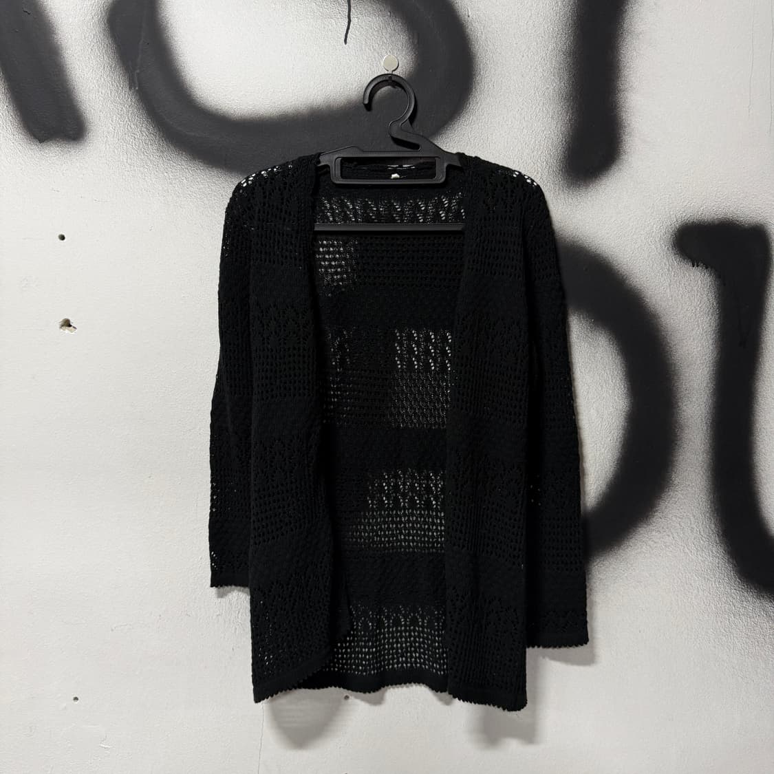 VTG 빈티지 블랙 콩단추 크로쉐 롱 가디건 상품이미지1