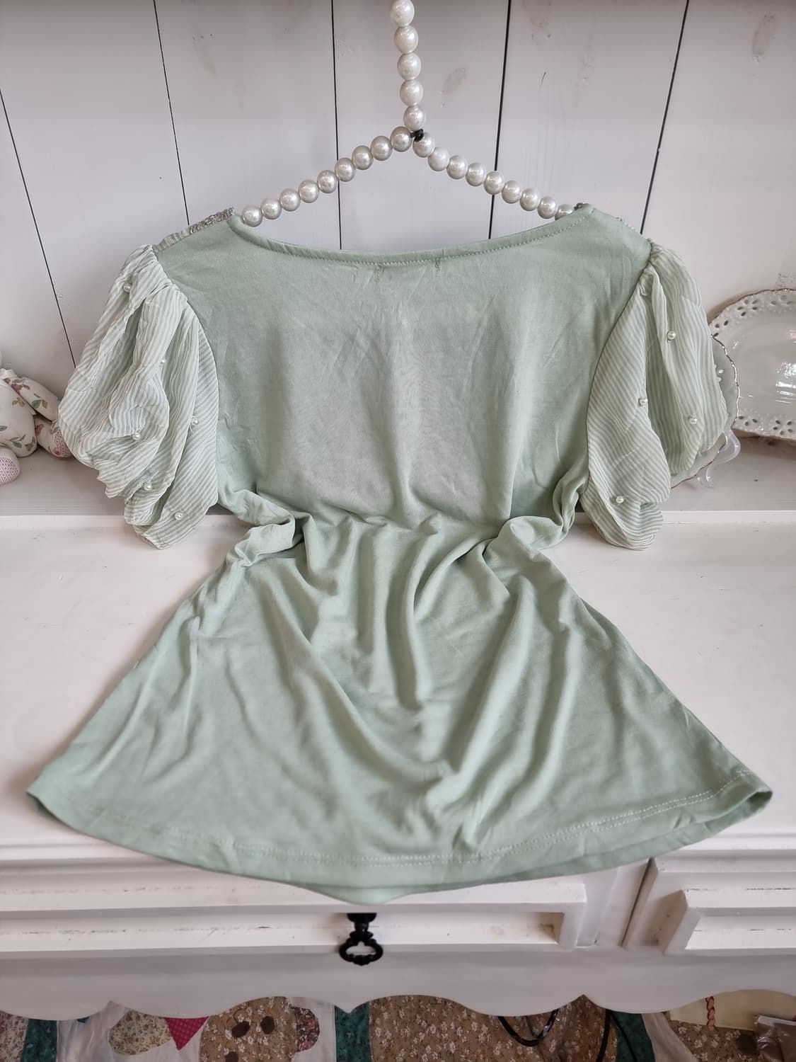 액시즈팜 레이스 프릴 블라우스 민트 상품이미지5