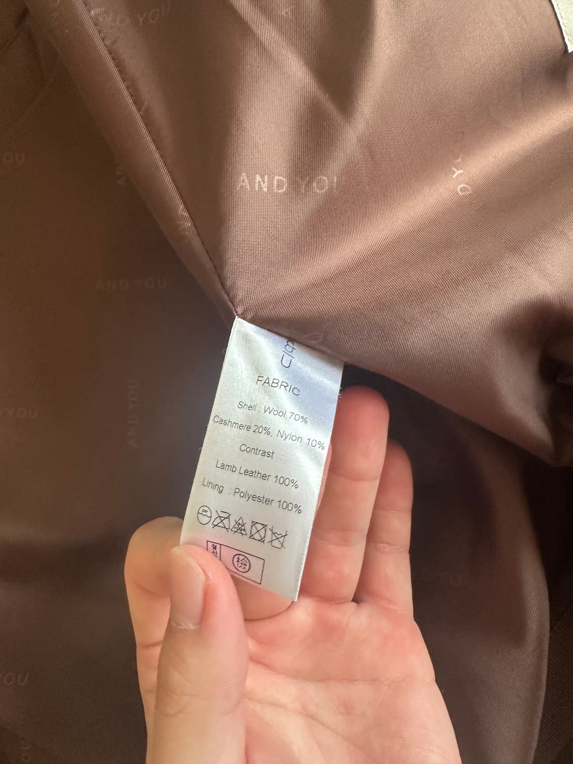 앤유 울/캐시미어 코트 브라운  상품이미지5