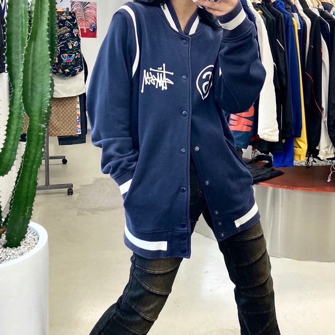 스투시 09F/W 월드 투어 네이비 바시티 자켓 상품이미지2