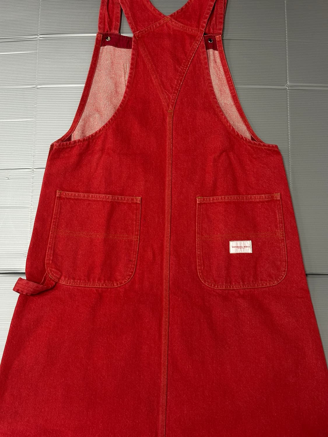 빈티지 멜빵 롱 스커트 레드  상품이미지3