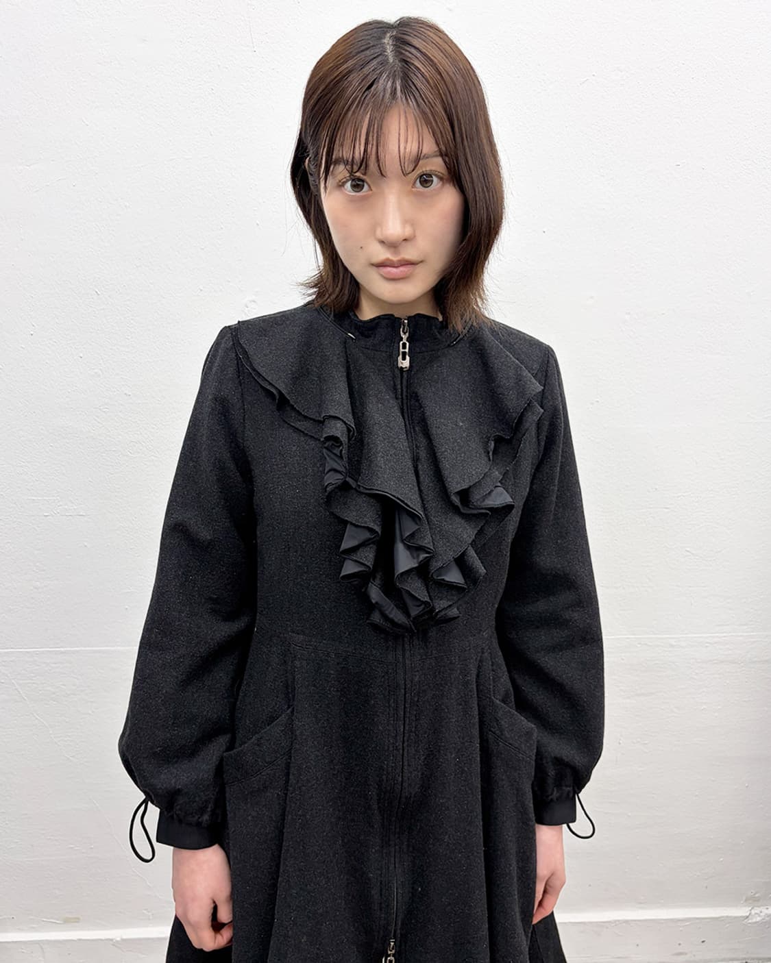 90s 엠포리오 아르마니 프릴 칼라 지퍼 코트 상품이미지4