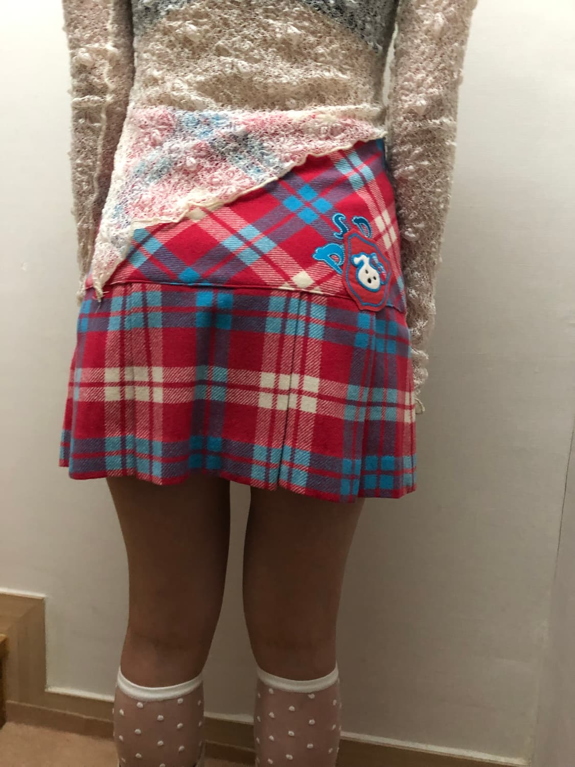 빈티지 핑크 블루 체크 미니 플리츠 스커트 상품이미지9
