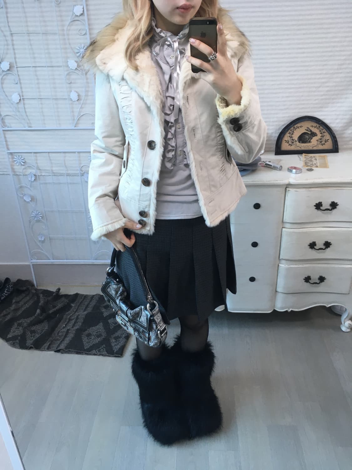 jpn vintage light grey shirring fur jk 상품이미지5