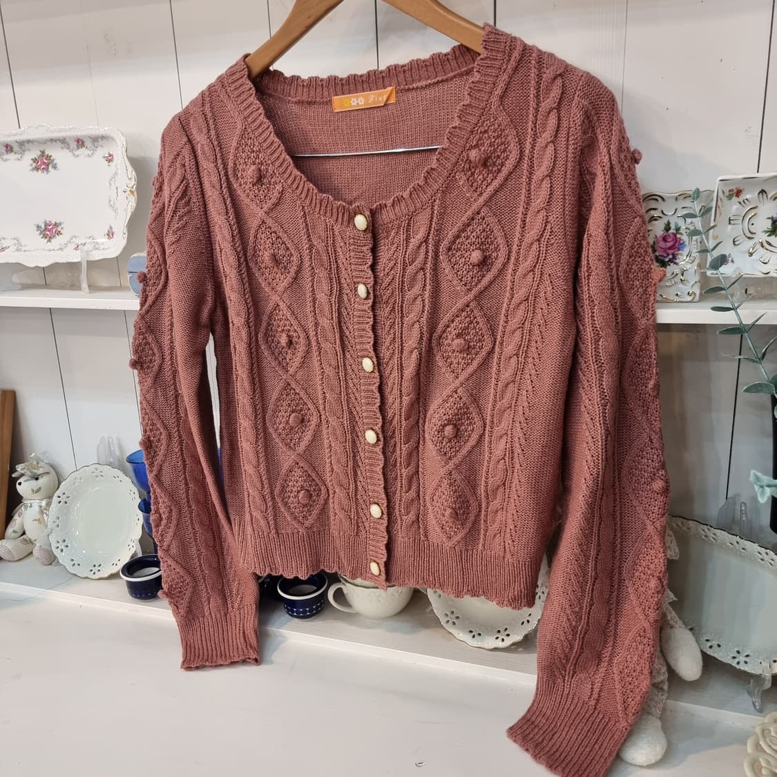 빈티지 꽈배기 팝콘 니트 가디건 상품이미지3