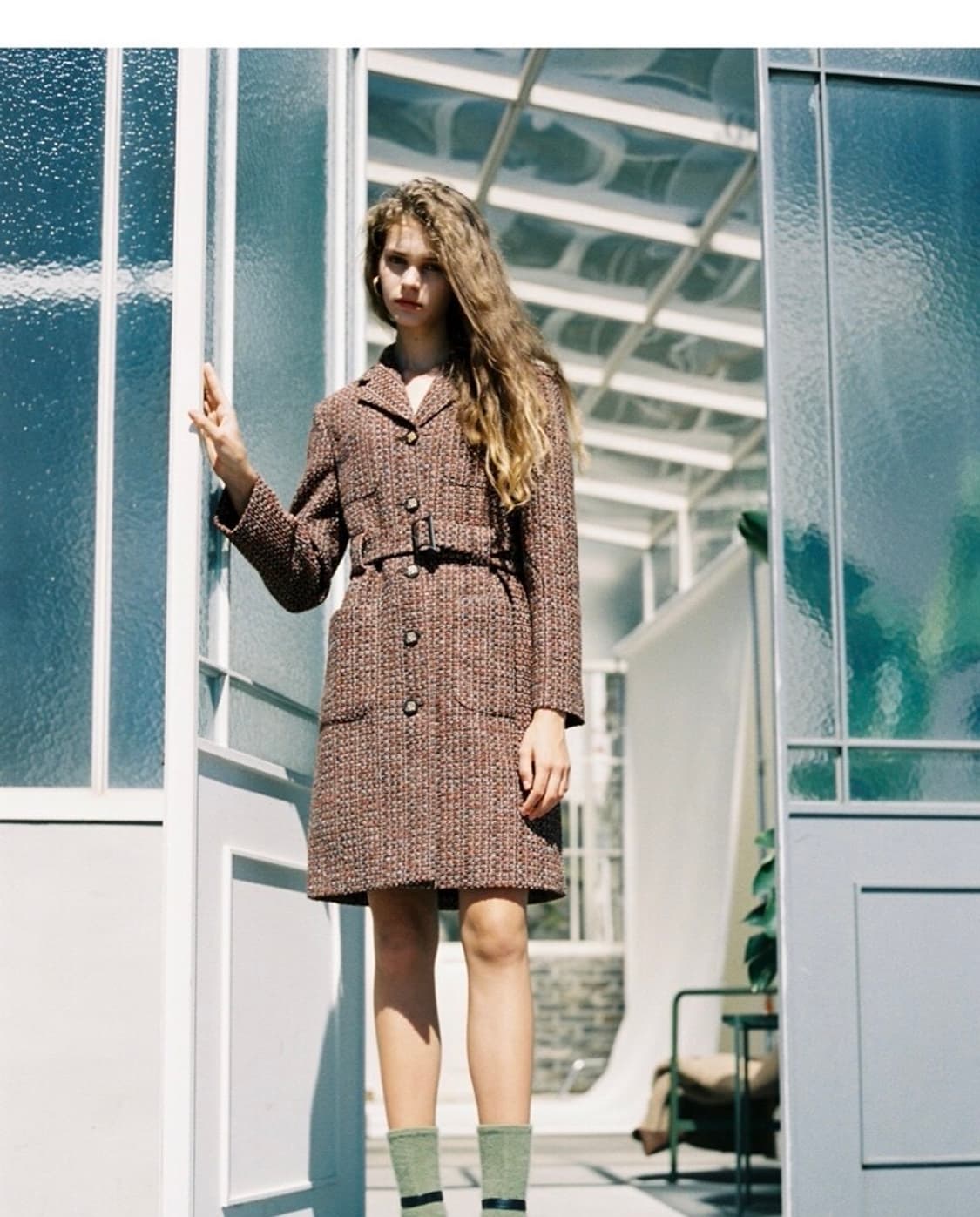 더애쉴린 파멜라 트위드 싱글 코트 와인 새상품 상품이미지4