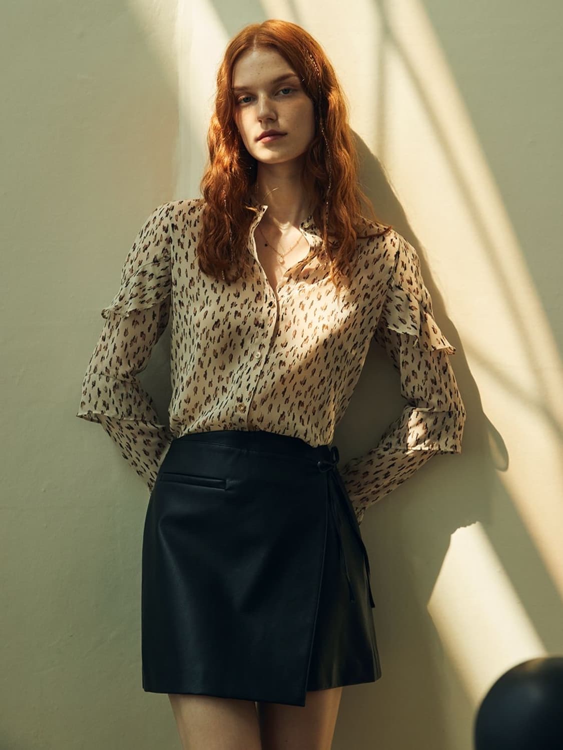 오앨 ouel 블랙 레더 가죽 랩 미니 스커트 S 새상품 상품이미지2