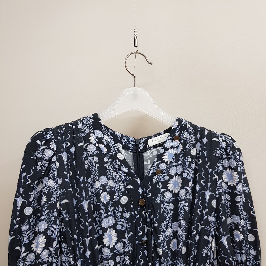 산드로 2021 플라워 패턴 셔링 롱 원피스 43사이즈 상품이미지5